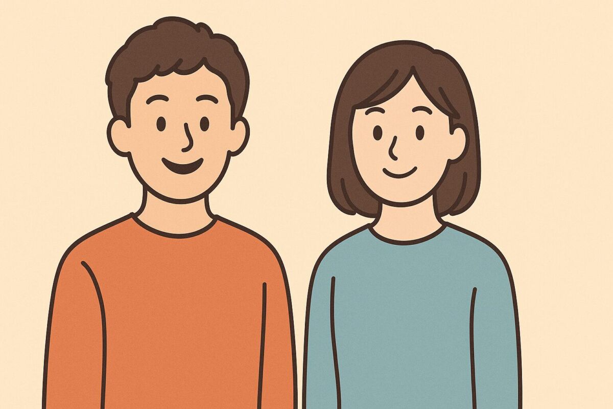 関西弁と標準語を象徴する二人の人物イラスト