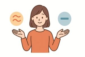 関西弁と標準語の違いを比較する女性イラスト