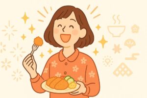 喜びを強く表現する女性の明るいフラットイラスト