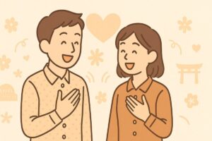 会話にうなずいて共感する男女のあたたかいイラスト