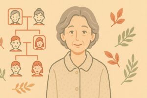 伯母（父母の姉）をイメージした、落ち着いた年上女性のフラットイラスト