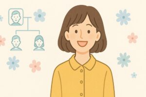叔母（父母の妹）を表す、若く親しみやすい女性のイラスト