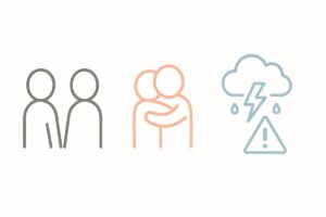 『会う』『逢う』『遭う』の違いを表した比較イラスト。一般的な出会い・特別な出会い・予期せぬ出来事の3種類を並べた図