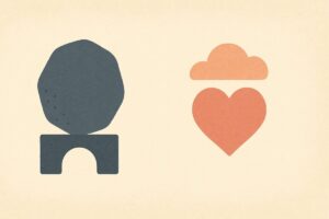 「し難い」と「しづらい」の違いを直感的に示すフラットデザインの比較イラスト