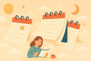 複数の日々が流れるように並んだカレンダーのイラスト