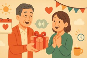 記念日を祝う夫婦と特別な日を示すカレンダーのイラスト