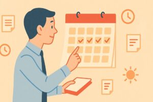 複数日の予定を確認しているオフィスワーカーのイラスト