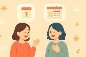 友達同士の会話と1日と複数日を示すアイコンのイラスト