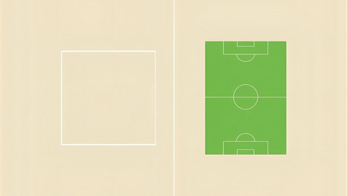 1ヘクタールとサッカーコートの広さを比較した図