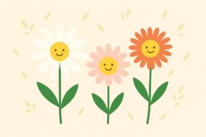 デイジーの小さく丸い花を表したカラフルなイラスト