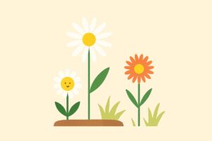 マーガレット・デイジー・フランスギクを庭づくりで使い分ける様子のイラスト