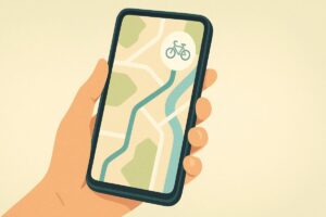 スマホの地図アプリで自転車の所要時間を確認するイラスト