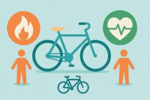 自転車運動の健康メリットをアイコンで示した図解イラスト