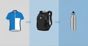 自転車通勤を快適にするためのアイテムをまとめた図解イラスト