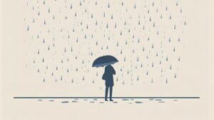 降水量3mmの雨のイメージを示す、傘を差した人物のイラスト
