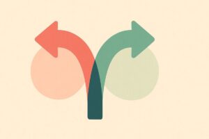 序数の正誤を分岐する矢印で表現したシンプルなフラットデザインのイラスト