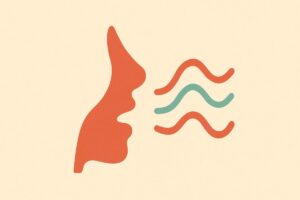 序数の発音を象徴する口の形と音の流れを表現したフラットイラスト