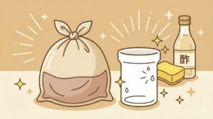 ぬか床を捨てた後の清掃と袋の密閉を示すイラスト