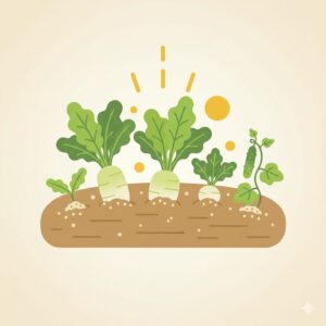 ぬか床を再利用して家庭菜園に活用する様子のイラスト