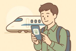 スマートEXで予約する利用者を描いたイラスト