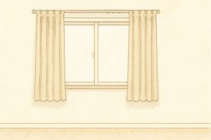 カーテンが少し短くて床に届いていない窓のイラスト