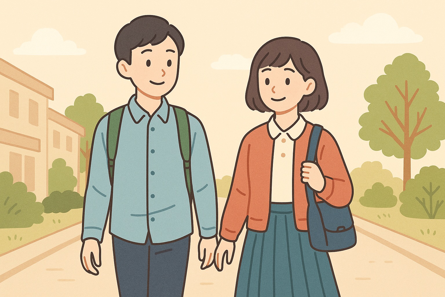 人と人が一緒に歩きながら安心感を共有するイラスト