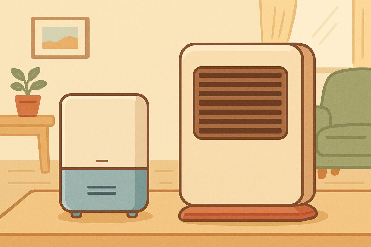 HX-TK12とHX-SK12を比較するイメージ。小型家電と大型家電が並ぶシンプルな構図