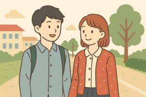 友人同士が並んで歩く姿