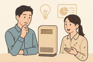 HXシリーズの基本情報を説明するイラスト。20代男女が家電を眺めている場面