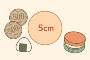 直径5cmの大きさを円と日常アイテムで比較したイラスト