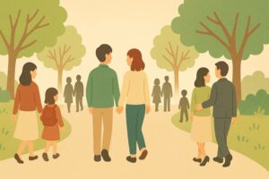 さまざまな人が一緒に歩く姿