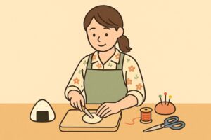 料理やDIYで直径5cmを活用している女性のイラスト