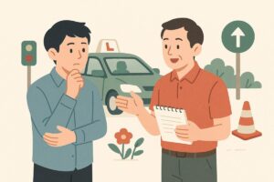 卒検の補習や練習に取り組む若者のイラスト
