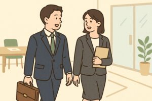 ビジネスシーンで一緒に歩く人々
