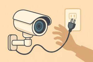 防犯カメラと抜かれそうなコンセントのイラスト