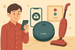 スマホ連携で動くEC-SR9とシンプルなボタン操作のEC-SR8を描いたイラスト