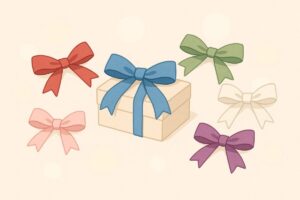 色ごとのリボンが並び、それぞれが心理的意味を表すイラスト