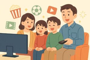 家族でテレビを楽しむイメージイラスト