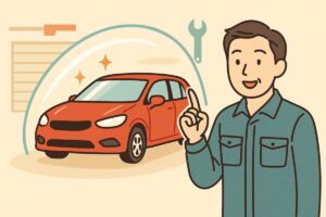車にコーティングを施し美しく守っているイラスト