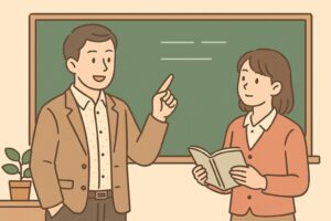 言い換え表現を説明する教師と学生