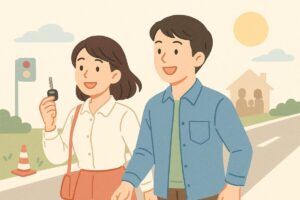 免許取得を目指して前向きに歩む若者のイラスト
