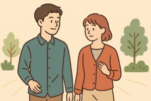相手に配慮しながら歩き出す二人