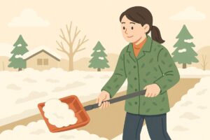 雪かきの大切なポイントを振り返るイラスト。