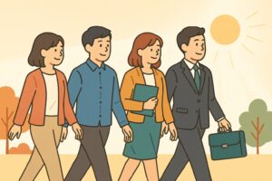同じ方向に歩き信頼関係を築くチーム