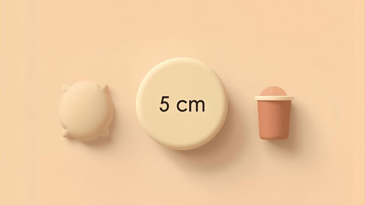 直径5cmの大きさを身近なアイテムでわかりやすく示したシンプルなイラスト