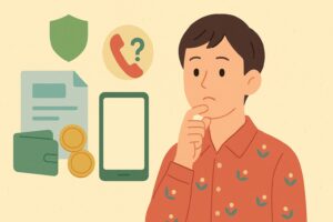 電話に出るか迷う男性のイラスト
