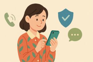 スマホを安心して操作する女性のイラスト