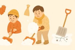 パウダースノー・湿った雪・氷混じりの雪の違いをまとめたイラスト