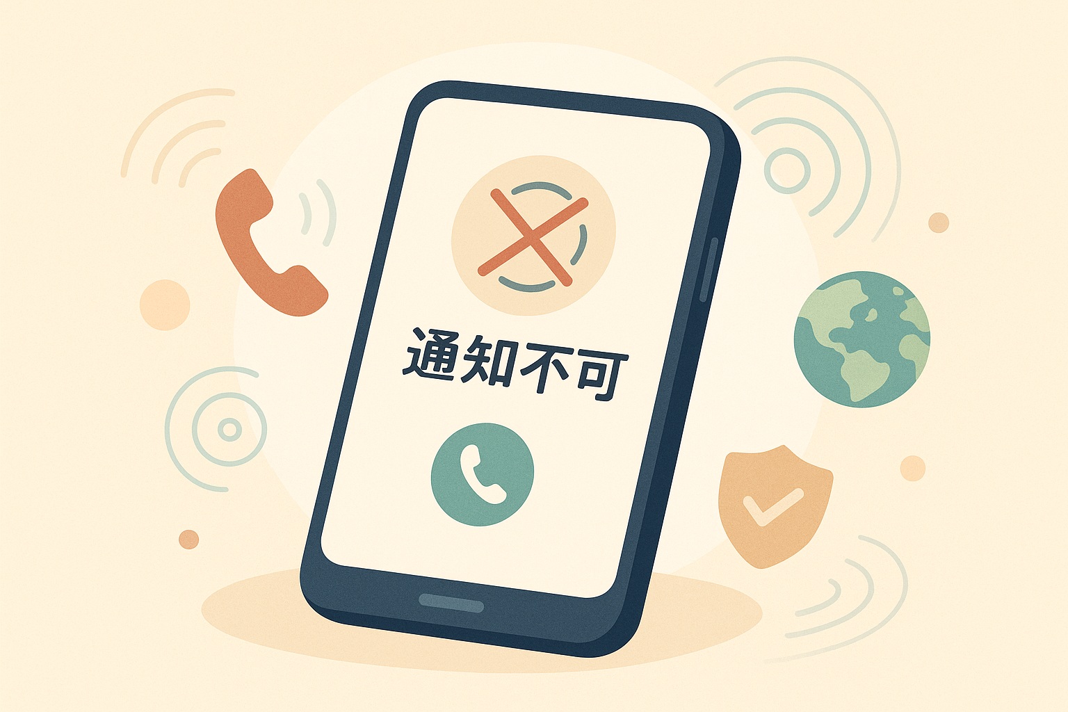 通知不可能の電話をイメージしたフラットデザイン風イラスト