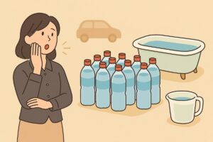 ペットボトルや風呂など日常の物と比較して水1トンをイメージできるイラスト